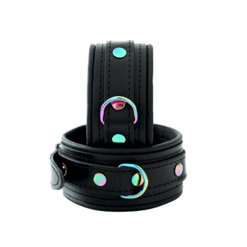 Leather Ankle Cuffs Black Rainbow