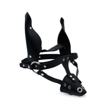 Black Leather Dog Mask with Ears & Snout