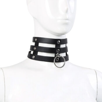 Tripple O-Ring Strap Collar PU-Leather